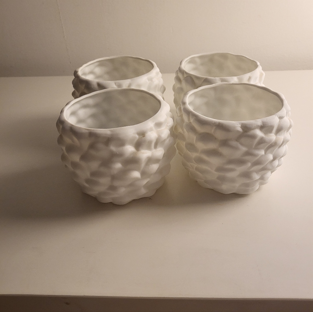 Crate&Barrel White Textured Candle Holders Set